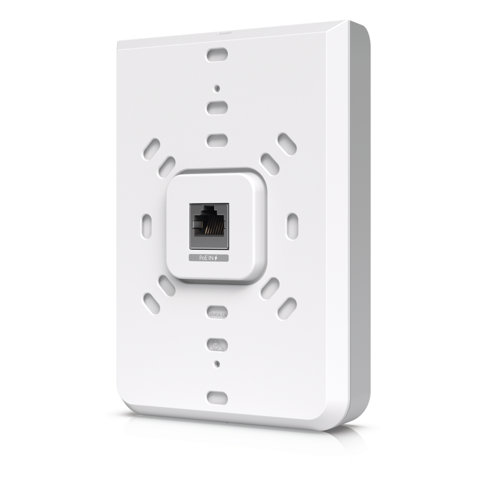 Access Point UniFi U6 In Wall/Montaje p/pared, WIFI 6 2.4 Y 5 Ghz, hasta 5.3 Gbps, 1 pto PoE In, 4 ptos secundarios (1 PoE Out)