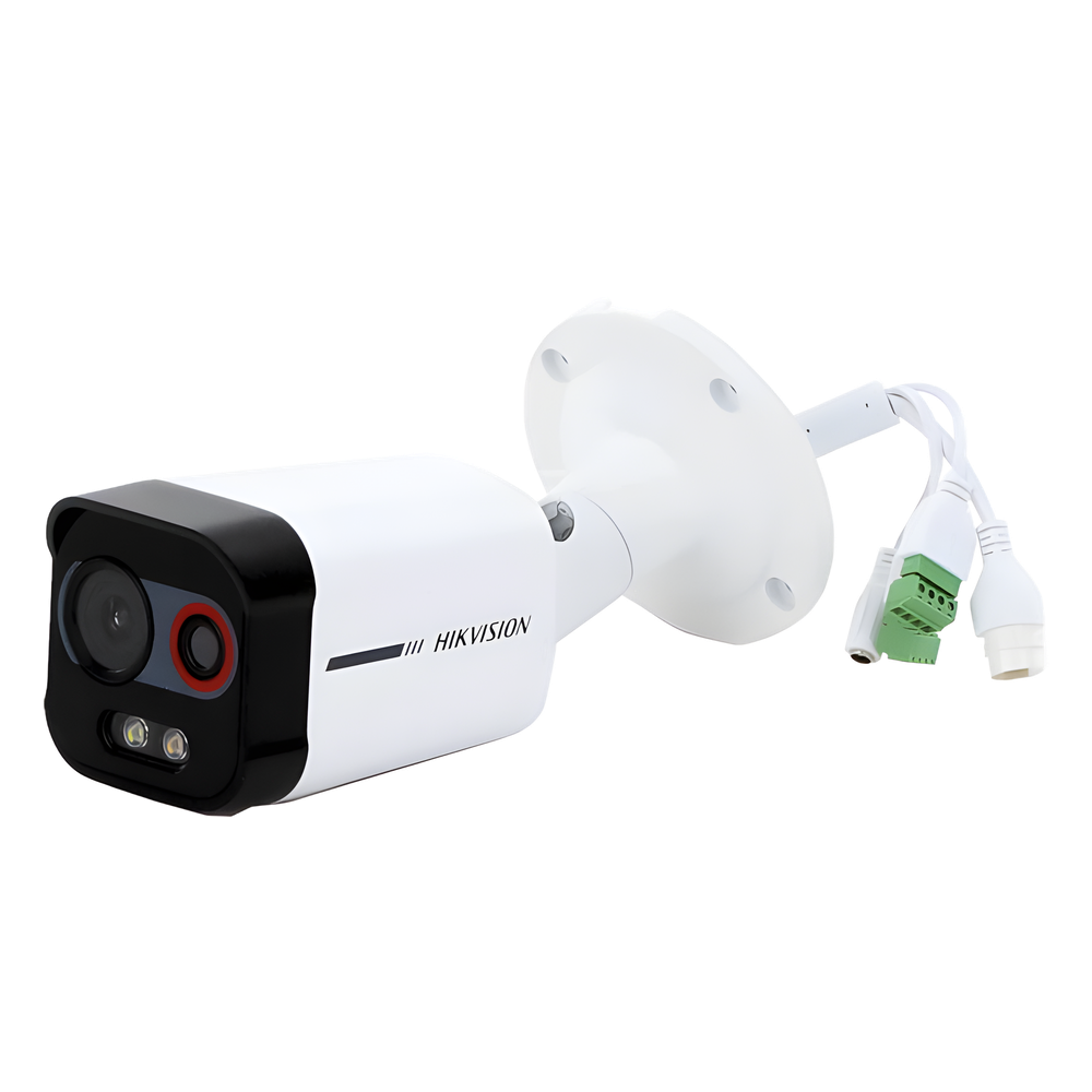Cámara Bala IP Térmica y Óptica Biespectral / Análisis de Video (VCA) para Protección Perimetral / Clasifica Vehículo y Humano / Térmica 96 x 72 / Óptica 4 MP ColorVu / IP67 / micro SD de 256 GB/ PoE