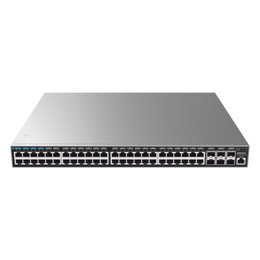 Switch Capa 3 Administrable / 48 puertos 10/100/1000 Mbps + 6 Puertos SFP+ de 10 Gigabits / Compatible con GWN Cloud.