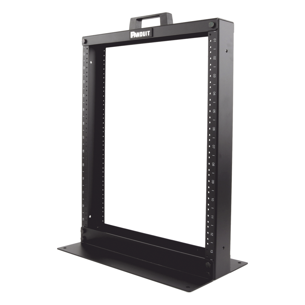 Rack de Dos Postes Estándar de 19 in, Rieles Numerados y Roscados #12-24, Fabricado en Aluminio, 13 Unidades de Rack, Color Negro
