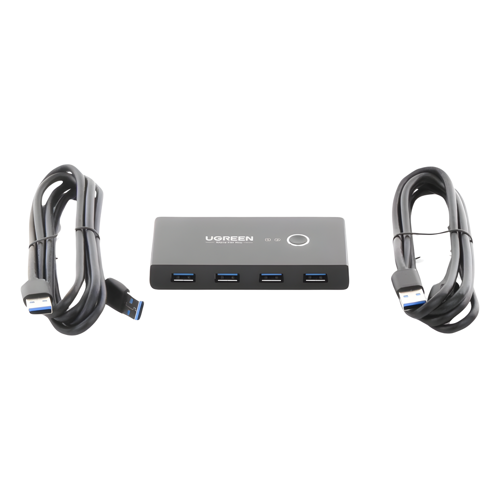 Conmutador USB para Compartir 4 Puertos USB 3.0 a 2 PC Ìs | Cambio Mediante Botón | Incluye Dos Cables USB de 1.5 m | ABS | Permite que 2 Usuarios Compartan 4 Dispositivos Periféricos USB3.0, como una impresora, un escáner, etc.