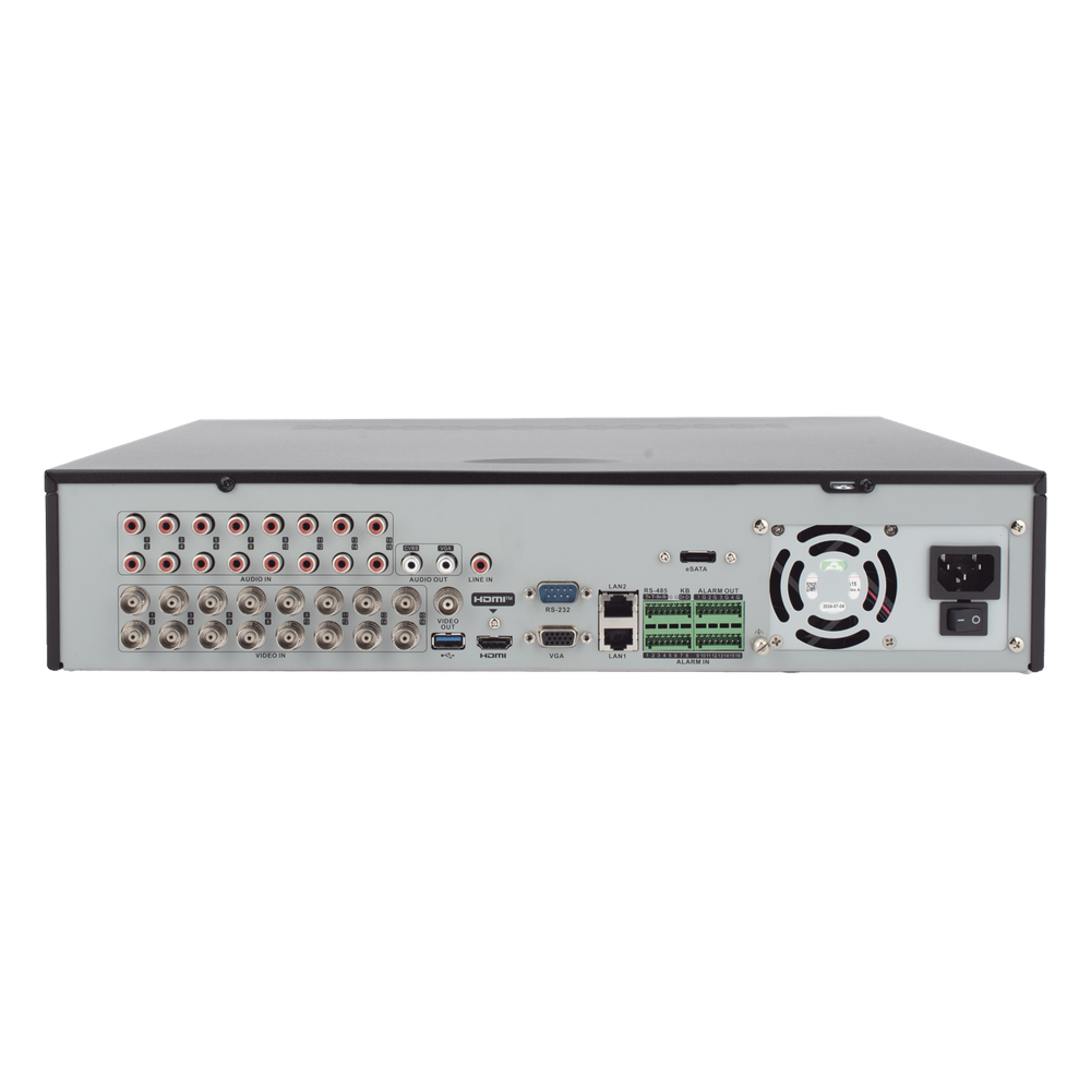 DVR 16 Canales TurboHD + 8 Canales IP / 3K / 5 Megapixel /  8 Bahías de Disco Duro / 16 Entradas de Audio Fisicas (Microfono por Separado) / Audio por coaxitron / Acusense / 16 Entradas de Alarma / POS / H.265+