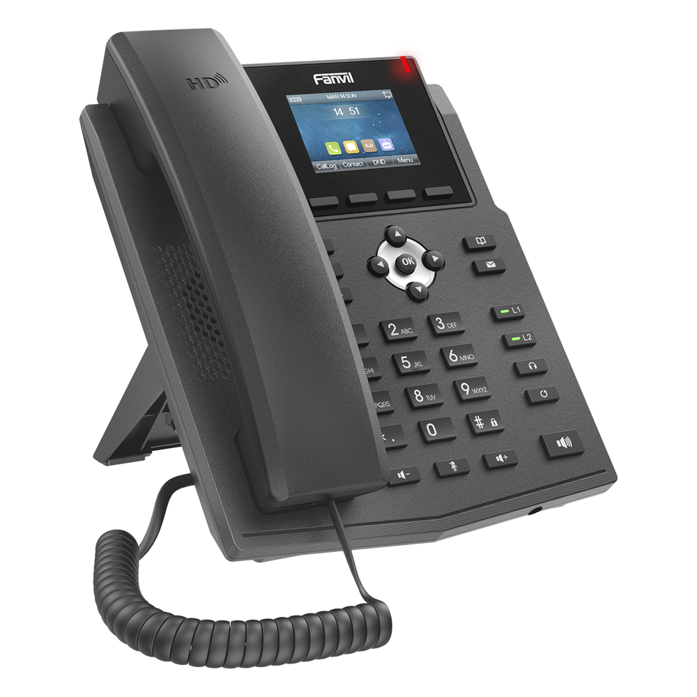 Teléfono IP empresarial para 4 líneas SIP con pantalla LCD de 2.4 pulgadas a color, Opus y conferencia de 6 participantes, PoE.