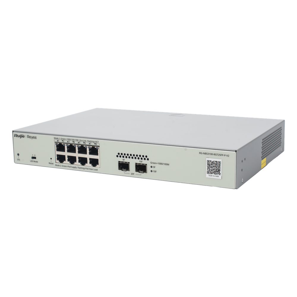 Switch Administrable PoE Capa 2 con 8 puertos Gigabit PoE 802.3af/at + 2 SFP para fibra 1Gb, gestión gratuita desde la nube, 125w