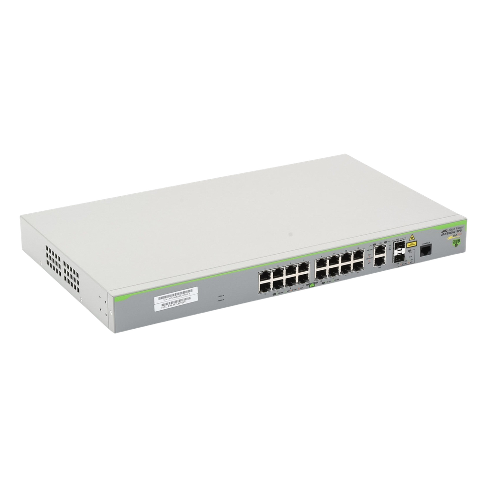 Switch PoE+ Administrable CentreCOM FS980M, Capa 3 de 16 Puertos 10/100 Mbps + 2 puertos RJ45 Gigabit/SFP Combo, 250W