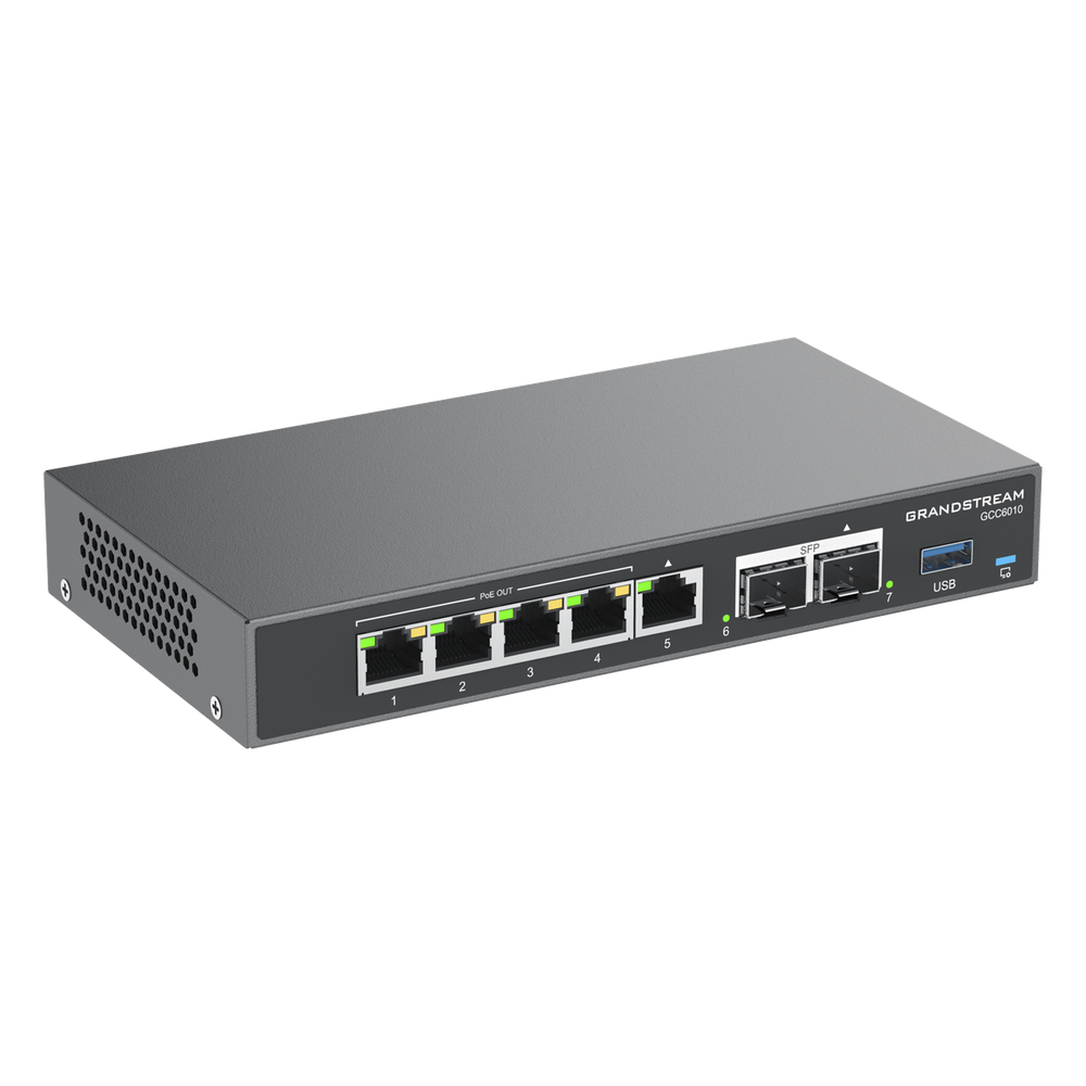 4 en 1: Firewall Nueva Generación, Router, IP PBX (24 usuarios / 8 llamadas), Switch Gigabit de 5 Puertos (4 PoE) y 2 Puertos SFP 2.5 Gigabit