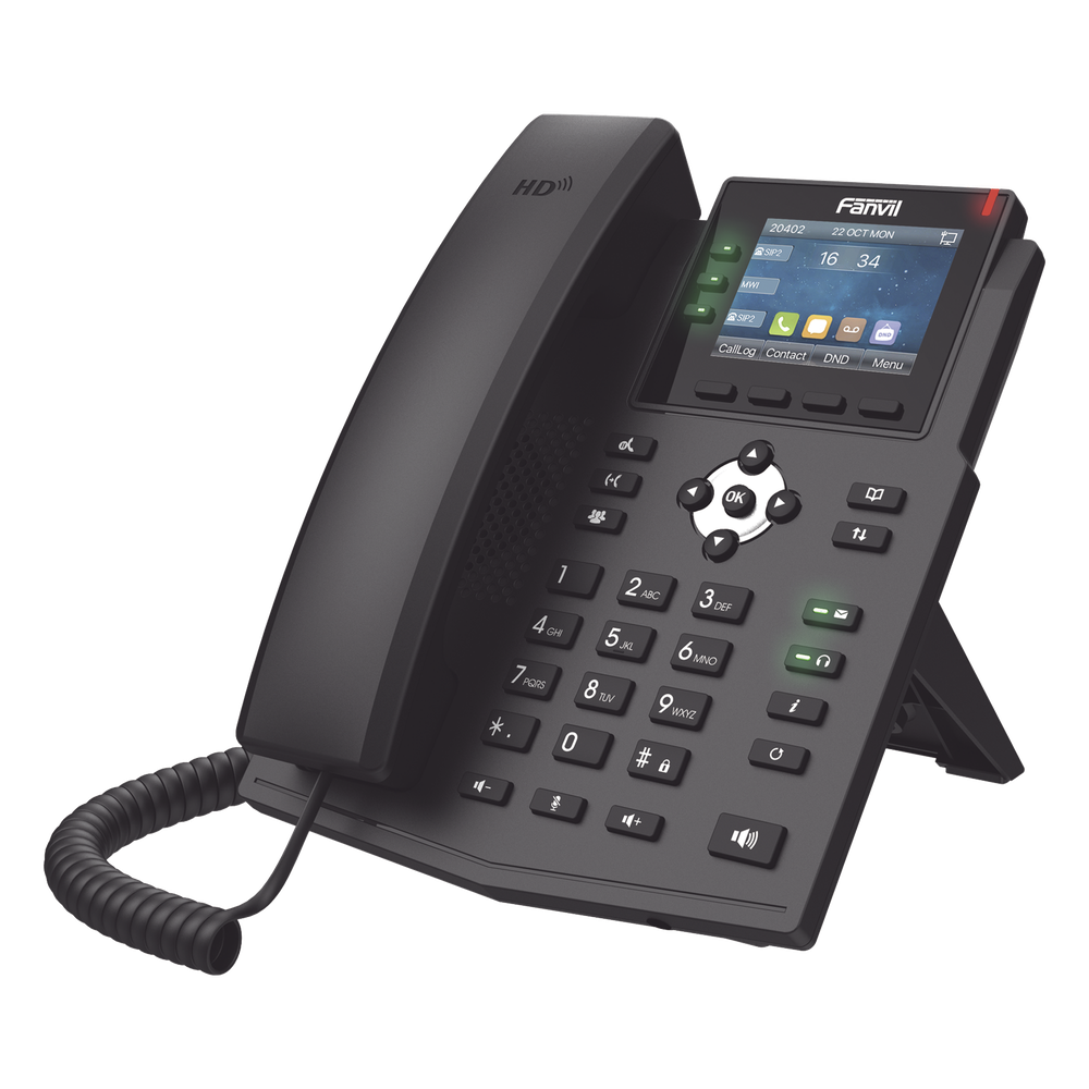 Teléfono IP / 6 Líneas SIP / Pantalla LCD a Color 2.8" / Audio HD G.722 y Opus / Conferencia 3 Vías / Puertos Gigabit / PoE 802.3af / OpenVPN / IPv6