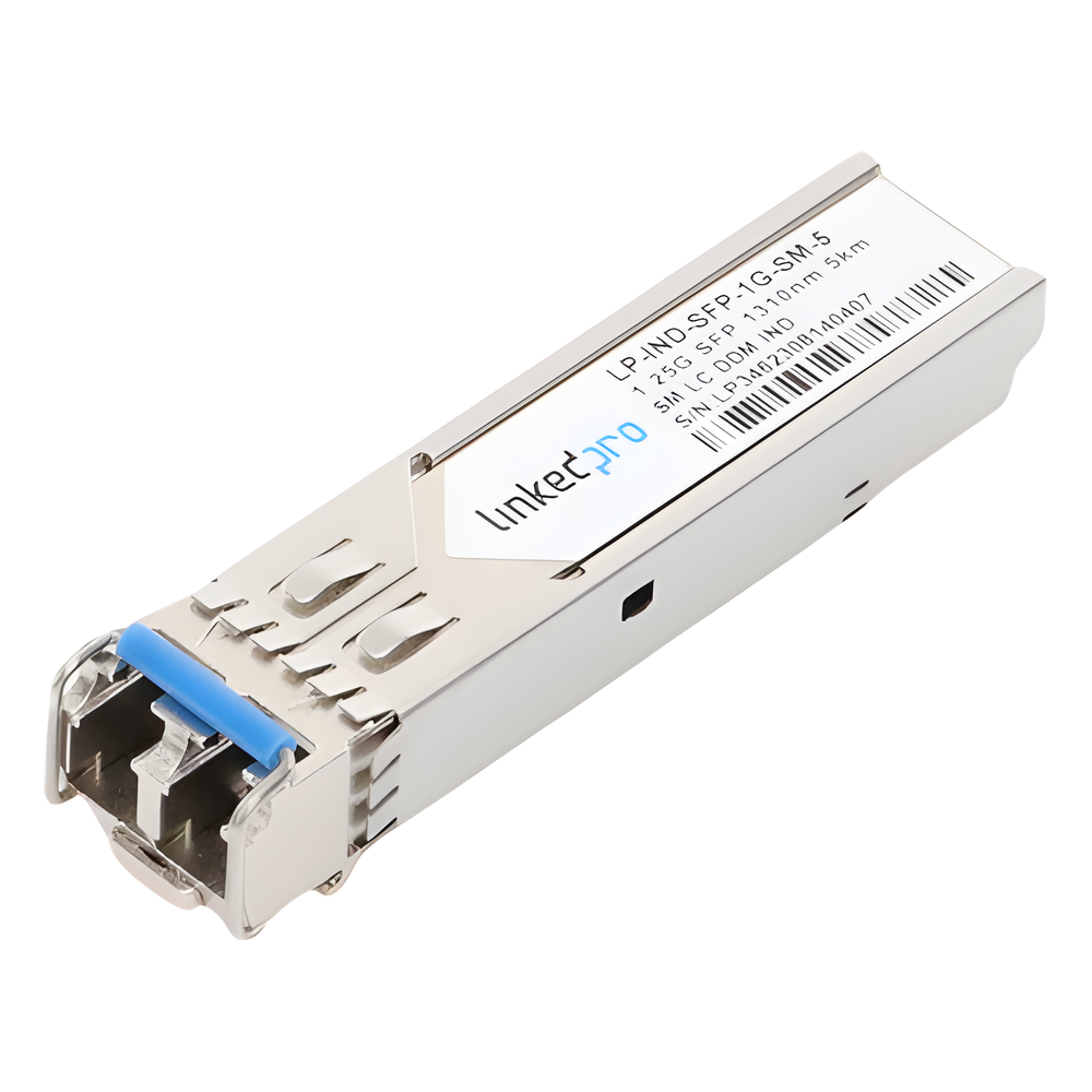 Transceptor Óptico Industrial SFP (Mini-Gbic) / Monomodo 1310 nm / 1.25 Gbps / 1000BASE / Conectores LC/UPC Dúplex / DDM / Hasta 5 km