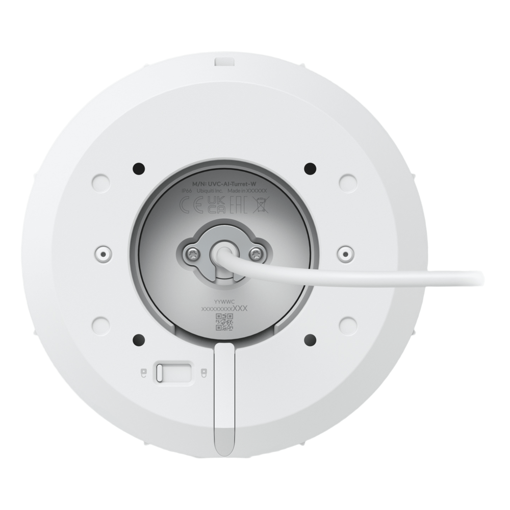 Cámara UniFi Protect Turret AI blanca / 4K(8MP) / Ángulo ultra-ancho 109.9 / Visión Nocturna IR 40 m / AI Avanzado: Reconocimiento de Rostros y Matrículas / LED para color en la noche / Micrófono 2 vías / ranura M