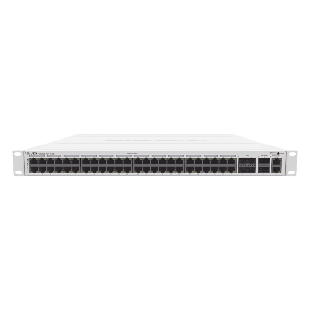 Cloud Router Switch 48 puertos PoE 802.3af/at Gigabit, 4 puertos SFP+ 10G, 2 puertos QSFP+ 40G, Montaje en Rack