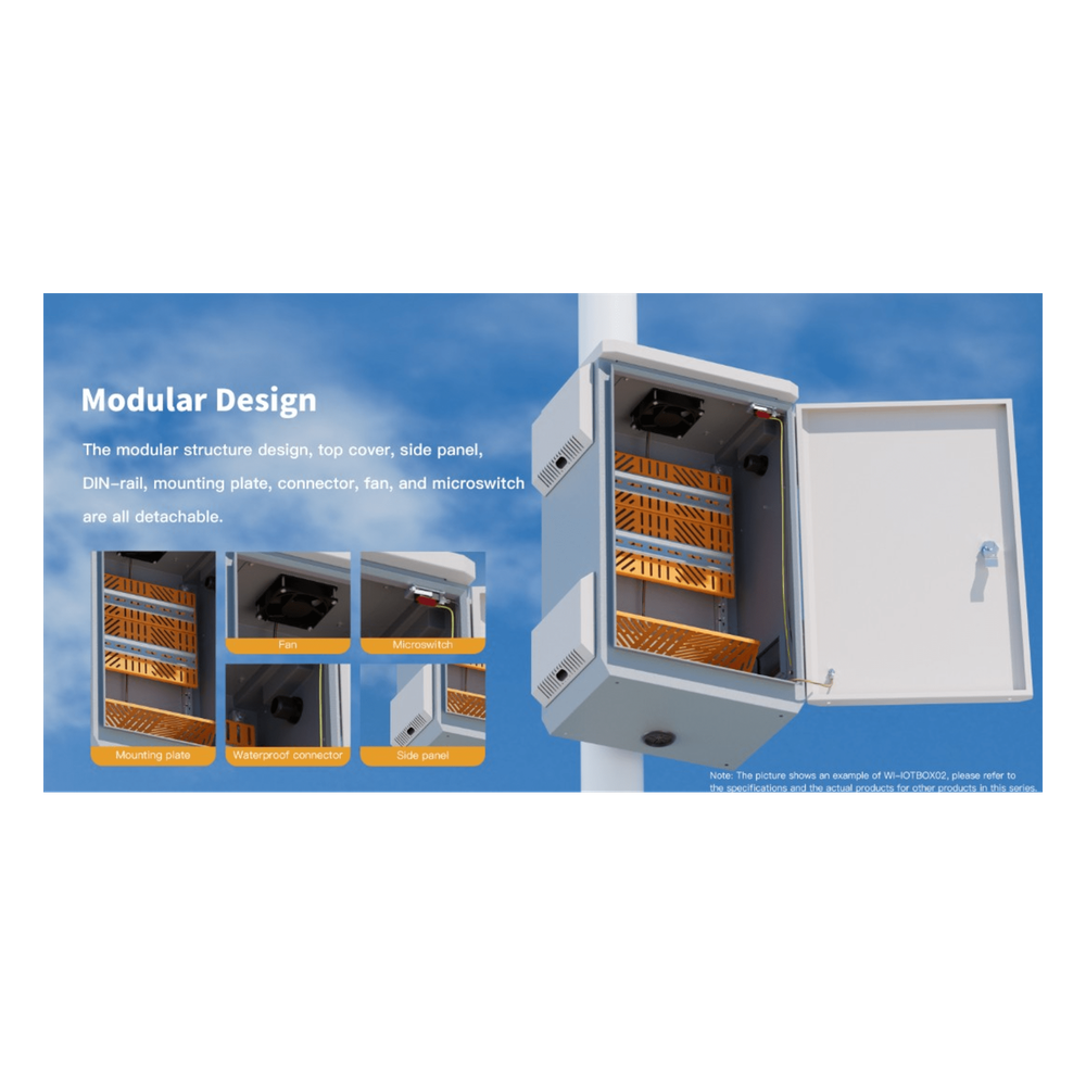 Gabinete de Acero Ventilado para Exterior 180 x 340 x 160 mm con Rieles DIN y 4 Placas Laterales para Montaje de Equipos por Fuera