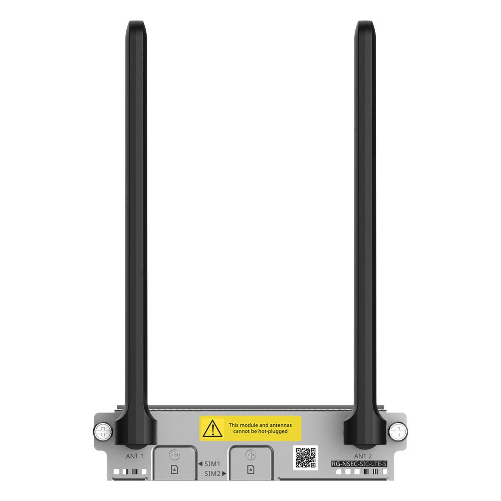 Módulo LTE 4G Compatible Firewalls RG-CF30XS  / Ruijie RG-NSEC-SIC-LTE-S / Dual SIM Single Standby / Interfaces SMA-J / Consumo 5W / Dimensiones 103.37 x 123 x 28 mm (4.07 x 4.84 x 1.10 in)