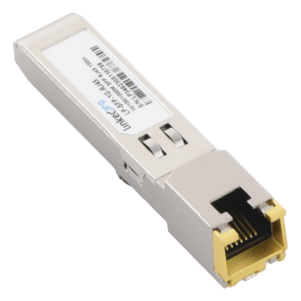 Transceptor Óptico SFP a RJ45 / Auto negociación 10/100/1000 Mbps / Conector RJ45 / 1000BASE-T / Distancia de hasta 100 m.