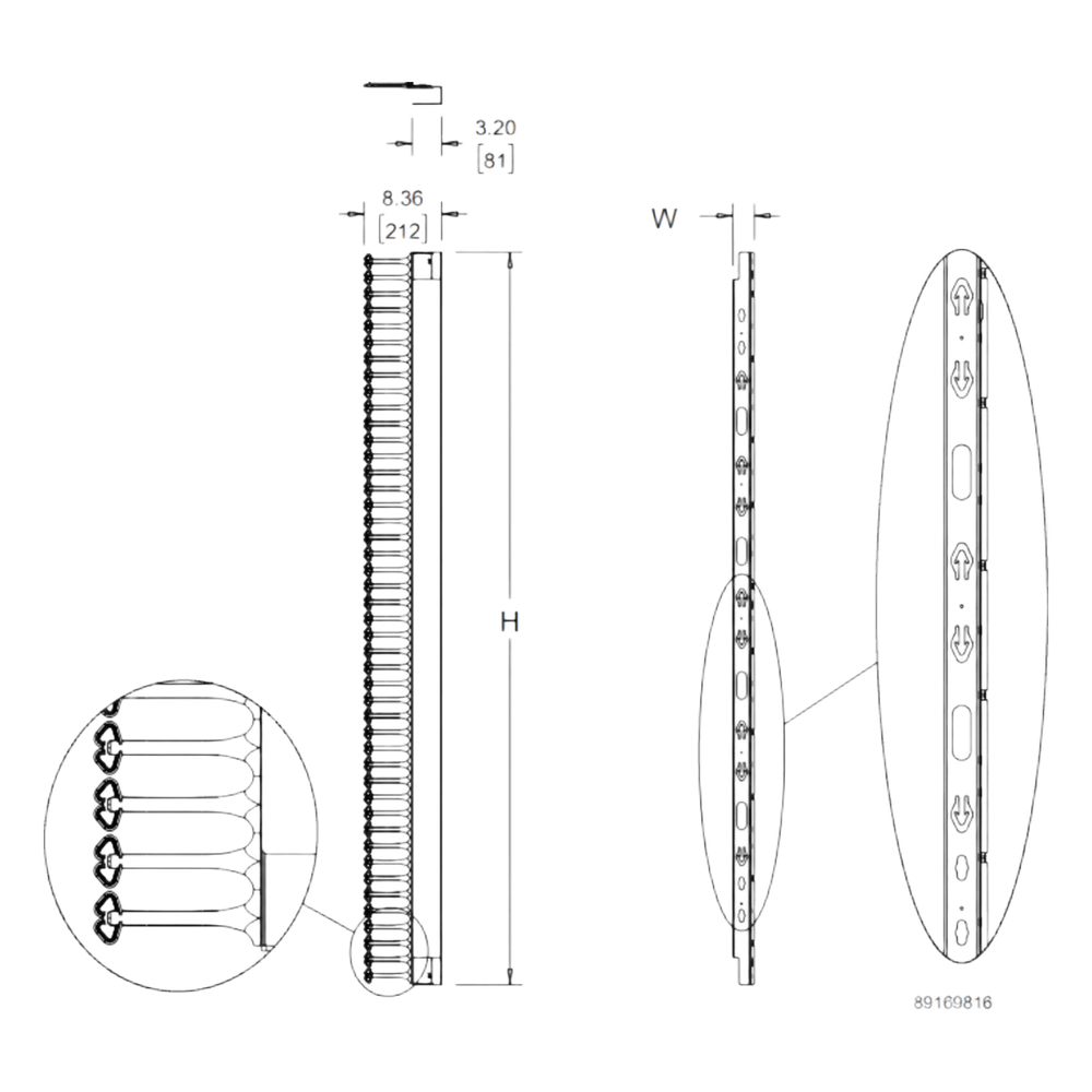 Organizador Vertical de Cables Rack 48 UR / Acero Negro / Sección 95x208 mm / Capacidad 726 Cables / Fijación Flecha 1.75 pulg
