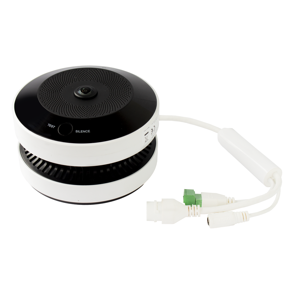 (HikFire) Mini Fisheye IP 4 Megapixel con Detector de Humo Puntual  / Autónomo / Entrada y Salida de Alarma / 15 mts IR / PoE / WDR 120 dB / Alarma de 85 dB / MicroSD 128GB / Compatible con Hik-Connect