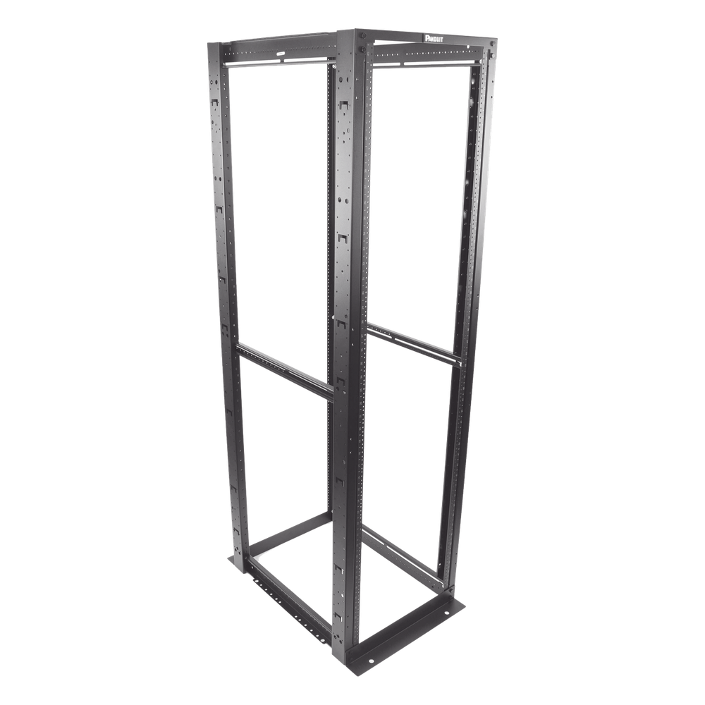 Rack de Cuatro Postes Estándar de 19", Rieles Numerados y Roscados #12-24, Profundidad Máxima de 30 in, 45 Unidades de Rack, Color Negro
