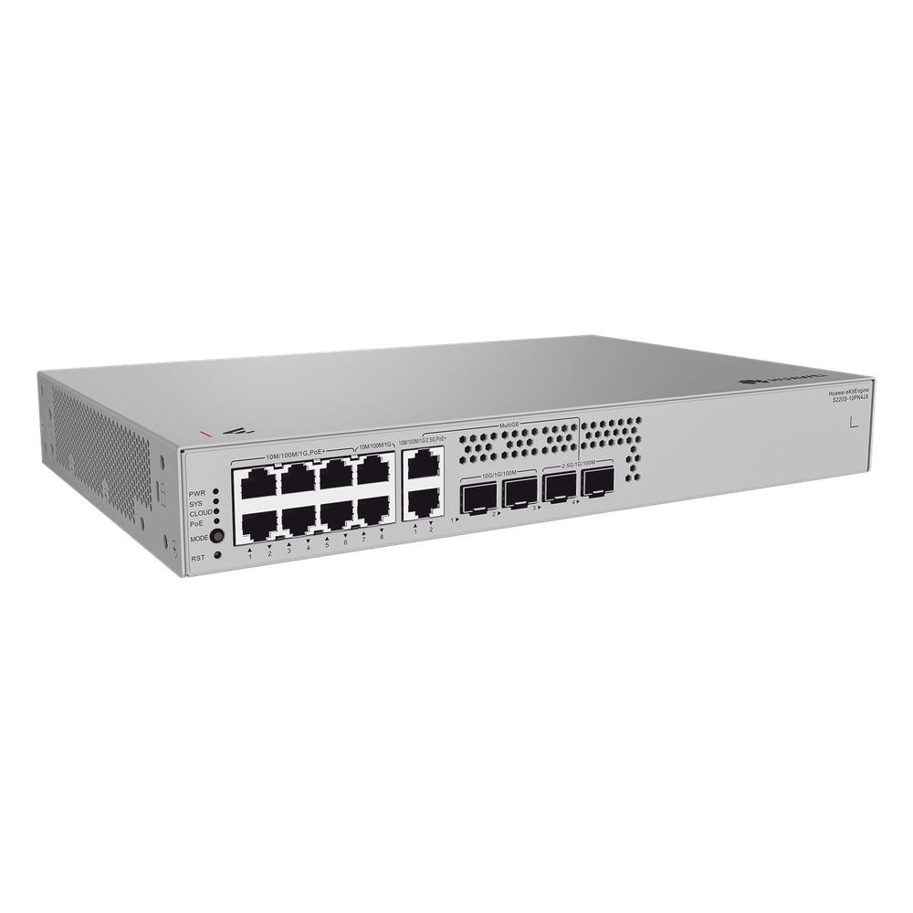 Switch de Acceso eKit Administrable / Capa 2 / 6 Puertos PoE+ Gigabit + 2 Puertos PoE+ Multi-Gigabit (2.5 Gbps) + 2 Puertos Gigabit + 2 Puertos SFP + 2 Puertos SFP+ / PoE Perpetuo / Presupuesto PoE 128 W / Sin licenciamiento
