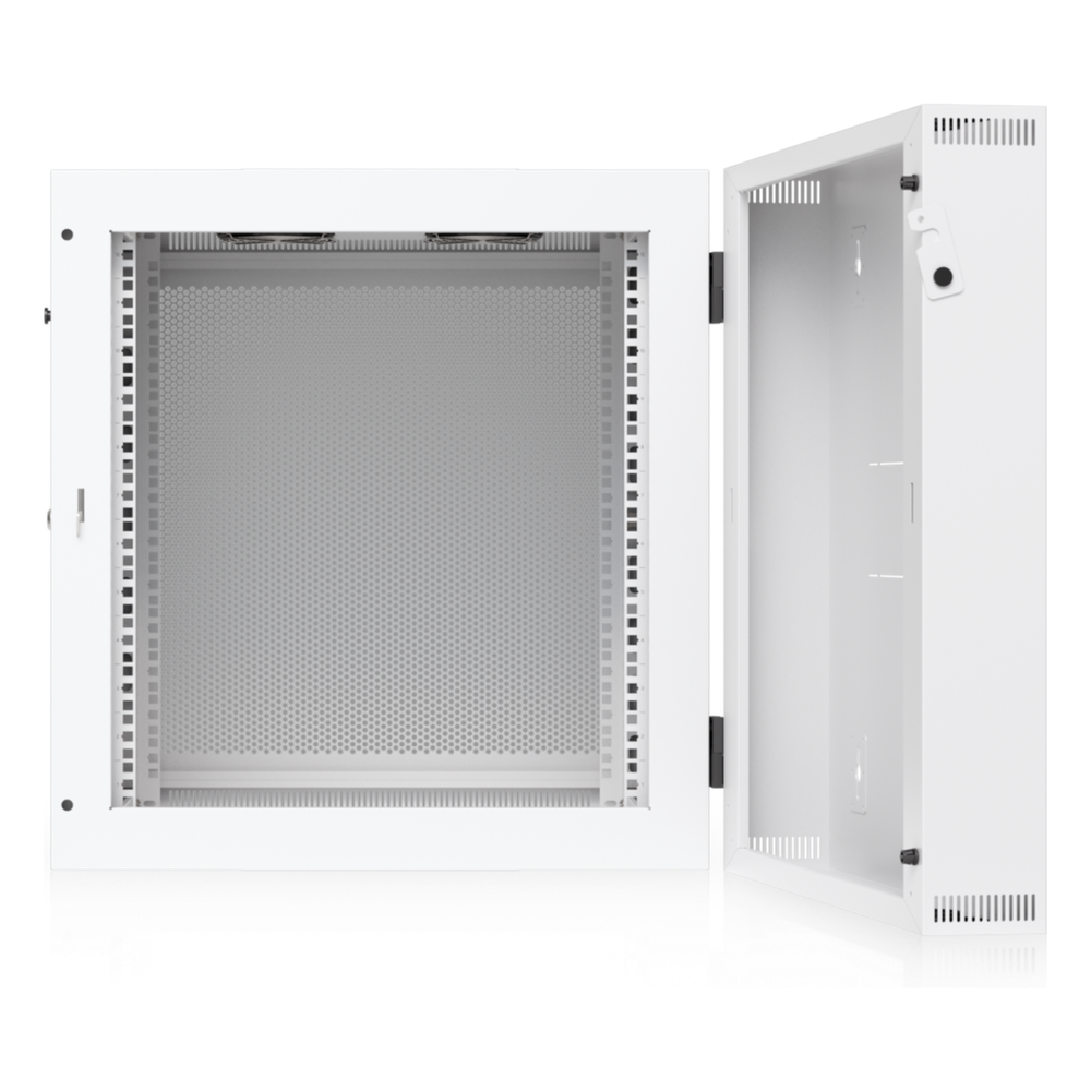 UACC Rack Cabinet 12U (600 x 703 mm) - Gabinete Cerrado para Montaje en Pared con Puerta Frontal Perforada, Puerta Trasera Abatible (Swing-Out) y Paneles Laterales Removibles con Llave
