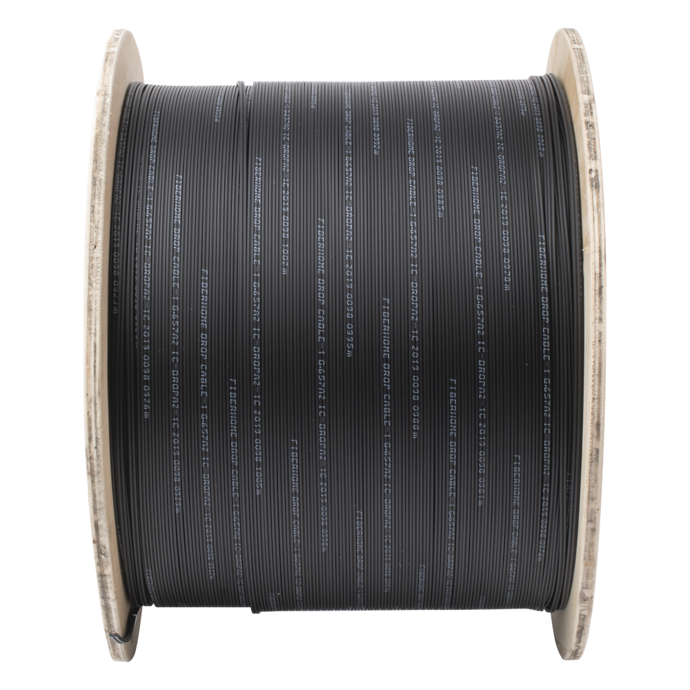 Carrete de 1 km de Fibra Óptica Drop, Interior/Exterior G.657A2 Monomodo de 1 Hilo (Unifibra), Dieléctrica, Forro Negro
