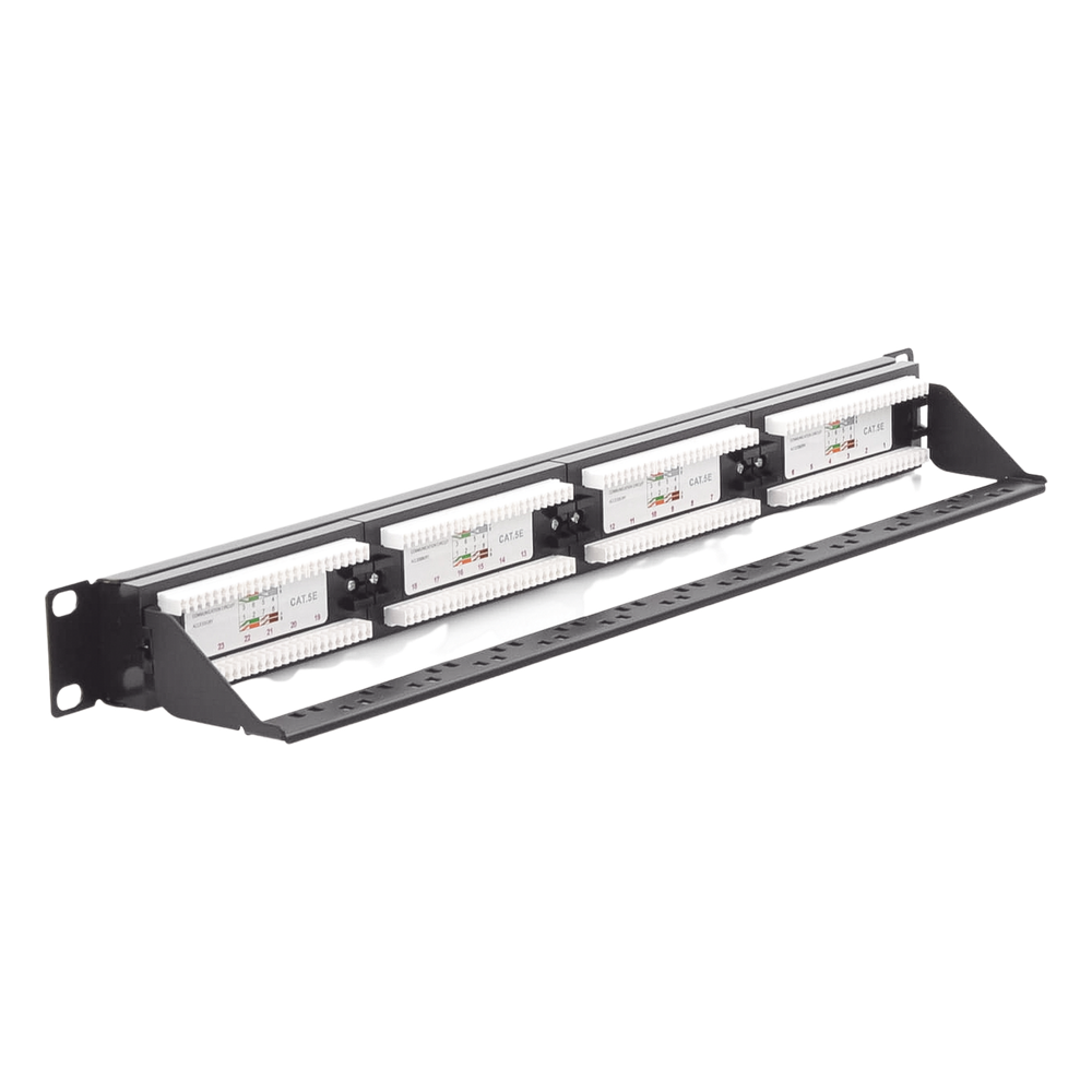 Panel de Parcheo de Impacto (110) UTP de 24 Puertos Cat5e, 19 Pulgadas con Barra para Organizar Cable