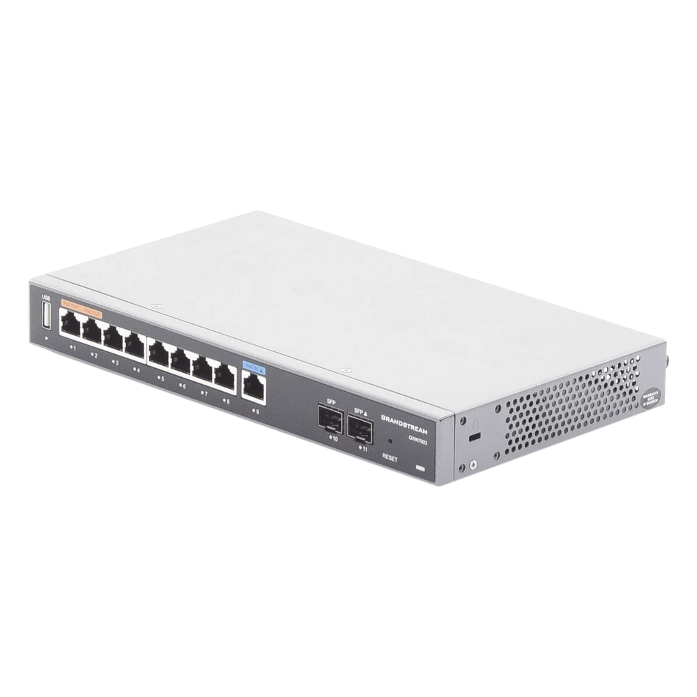 Router Gigabit VPN / Balanceador de cargas / 60,000 sesiones NAT /  9 puertos 10/100/1000 Mbps + 2 puertos SFP (WAN/LAN) / 1 puerto entrada PoE(af/at) / 2 puertos salida PoE (af/at) / Compatible con GWN Cloud.