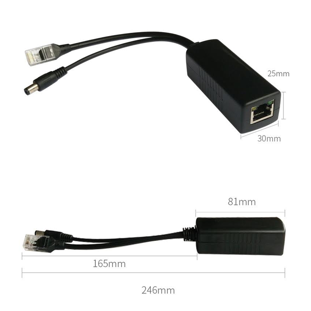 Cable divisor PoE pasivo de 48-55 Vcc @ 12 Vcc, 2 A. Aplicaciones como adaptar micrófonos en cámaras IP