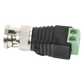 Adaptador de conector BNC macho a 2 terminales-tornillo para cables AWG-26-14, en aplicaciones Video Vigilancia, Níquel/ Oro/  PTFE y PVC.