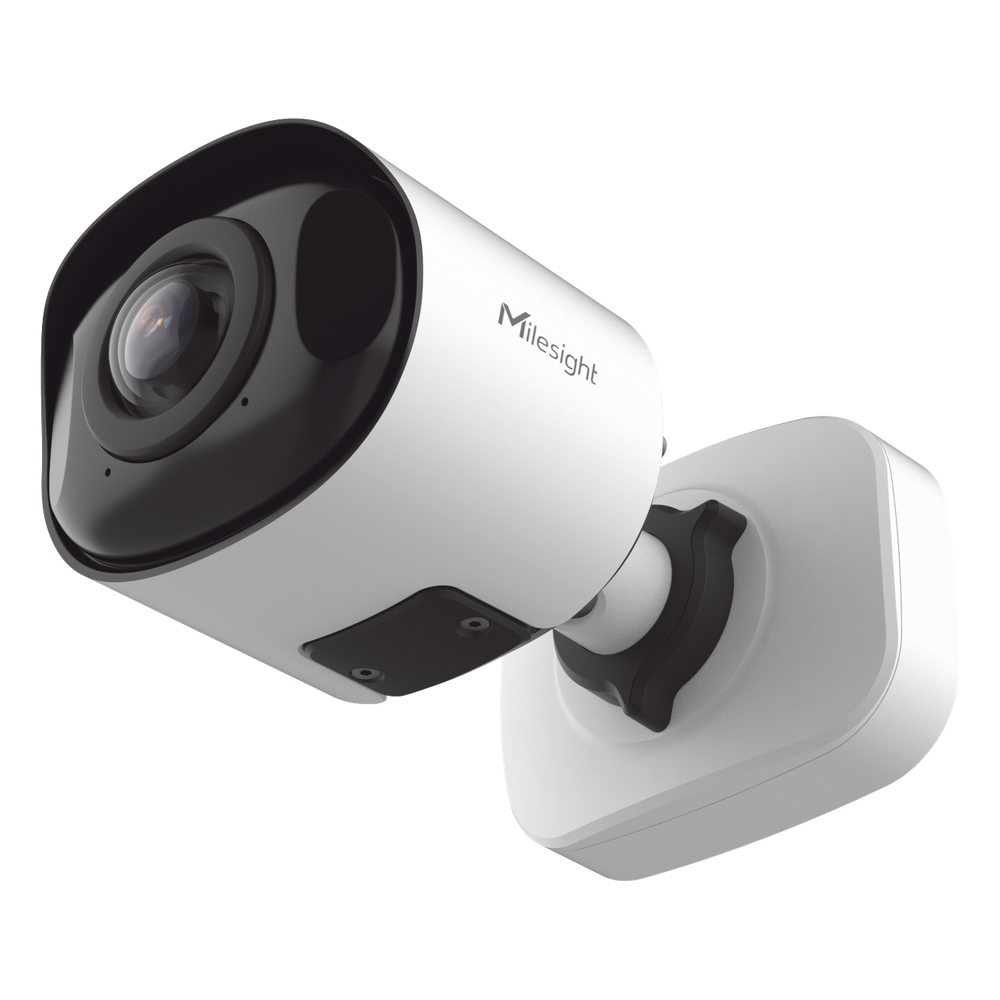 Cámara Bullet de Red Mini Panorámica 180° AI / 4K / Super WDR 120dB / Micrófono Integrado / IP67-IK10 / Soporte PoE / Almacenamiento 1TB / Analítica IA VCA 8 Modos