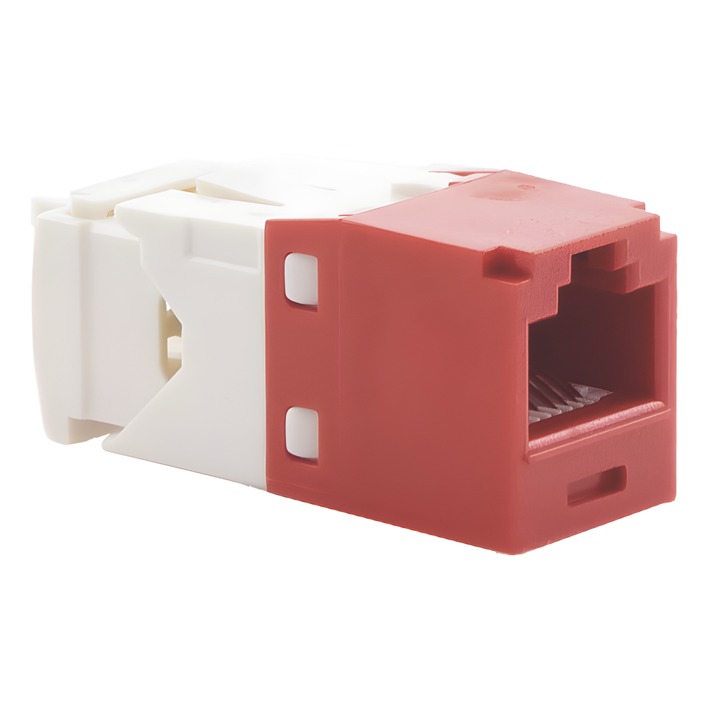Conector Jack RJ45 Estilo TG, Mini-Com, Categoría 6, de 8 Posiciones y 8 Cables, Color Rojo