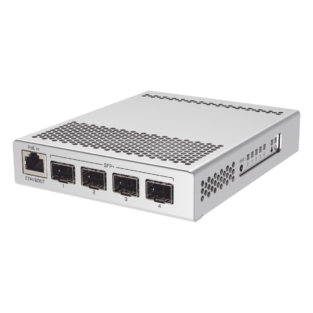 (CRS305-1G-4S+IN) Switch administrable Sistema Operativo Dual, puerto 1G Rj45, 4 puertos 10G SFP+ para Escritorio