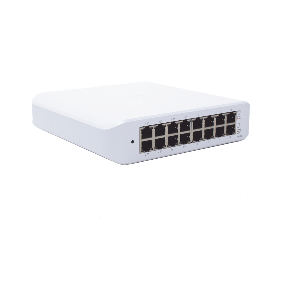 Switch UniFi Lite Administrable PoE de 16 Puertos 10/100/1000 Mbps (8 puertos 802.3af/at), 45 W