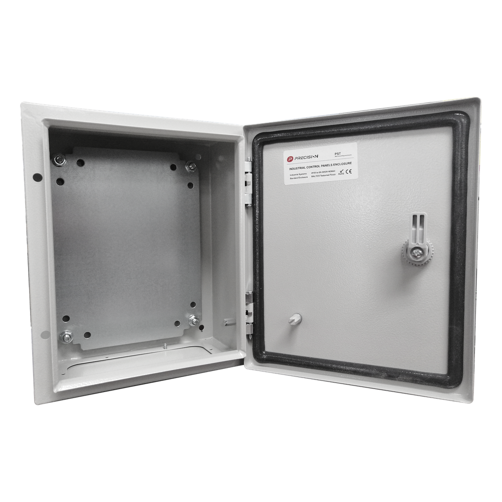 Gabinete de Acero IP66 Uso en Intemperie (400 x 400 x 200 mm) con Placa Trasera Interior de Metal y Compuerta Inferior Atornillable (Incluye Chapa y Llave T).