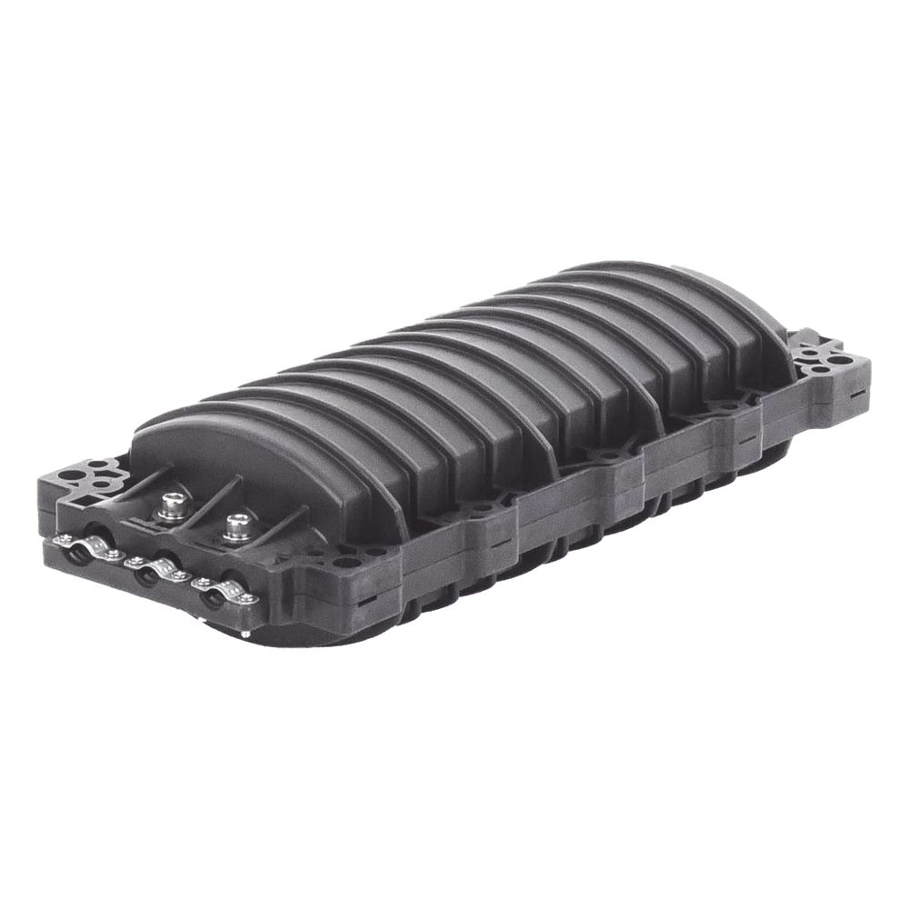 Caja de Distribución de Fibra Óptica Horizontal, hasta 96 Empalmes, Exterior IP68, 3 Puertos de Entrada y Salida