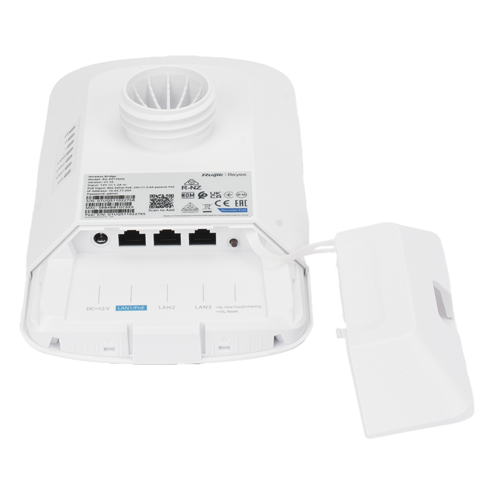 Kit Punto a Punto Ruijie RG-EST350G / Wi-Fi 5 (802.11ac Wave2) 867 Mbps / Antena 16 dBi MIMO 2x2 MU-MIMO / 3 Puertos Gigabit / Alcance 5 km (16,404 ft) / IP55 / Administración Cloud