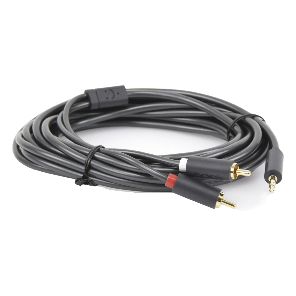 Cable Adaptador de 3.5mm Macho a 2 RCA Macho / 5 Metros (16.40 Pies) / Color Gris / Blindaje Múltiple / ABS / Alta Calidad