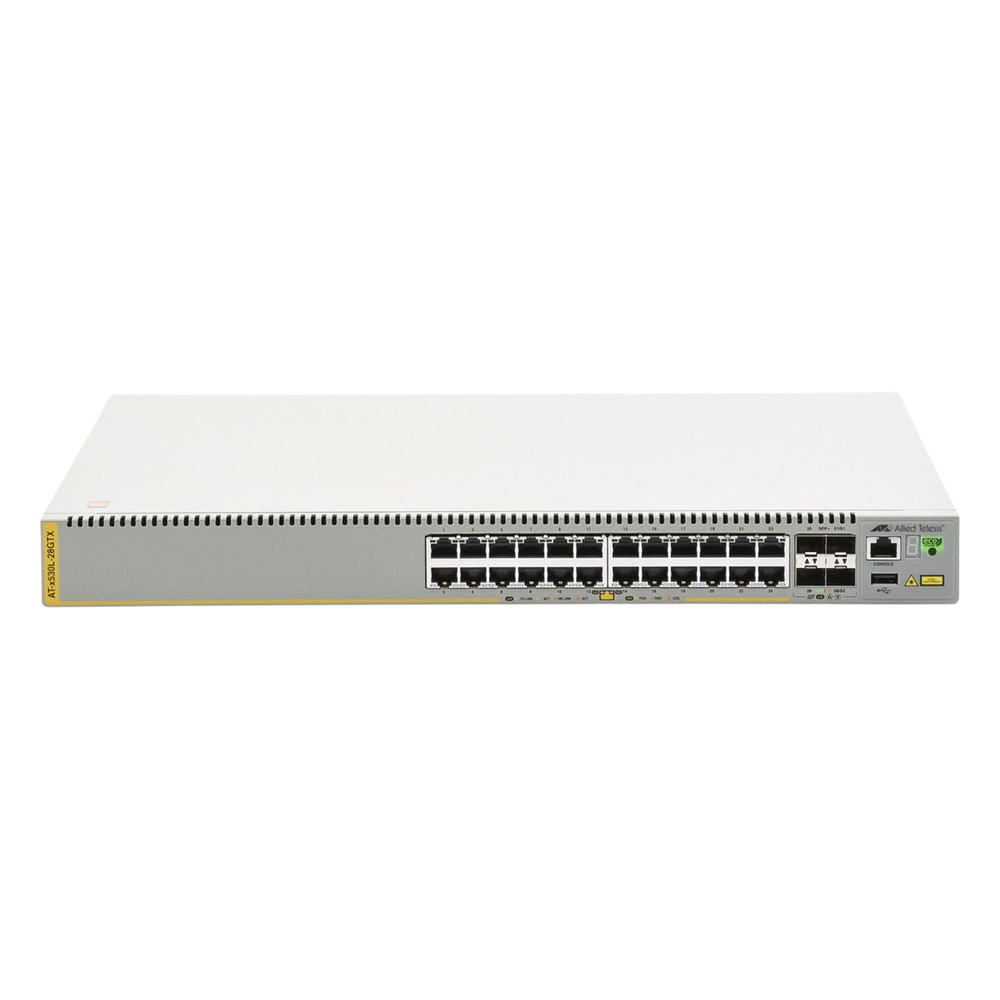 Switch inteligente de distribución o core, Stackeable, Capa 3, 24 x 1000 Mbps + 4 x SFP+ 10 G, Doble fuente de alimentación redundante