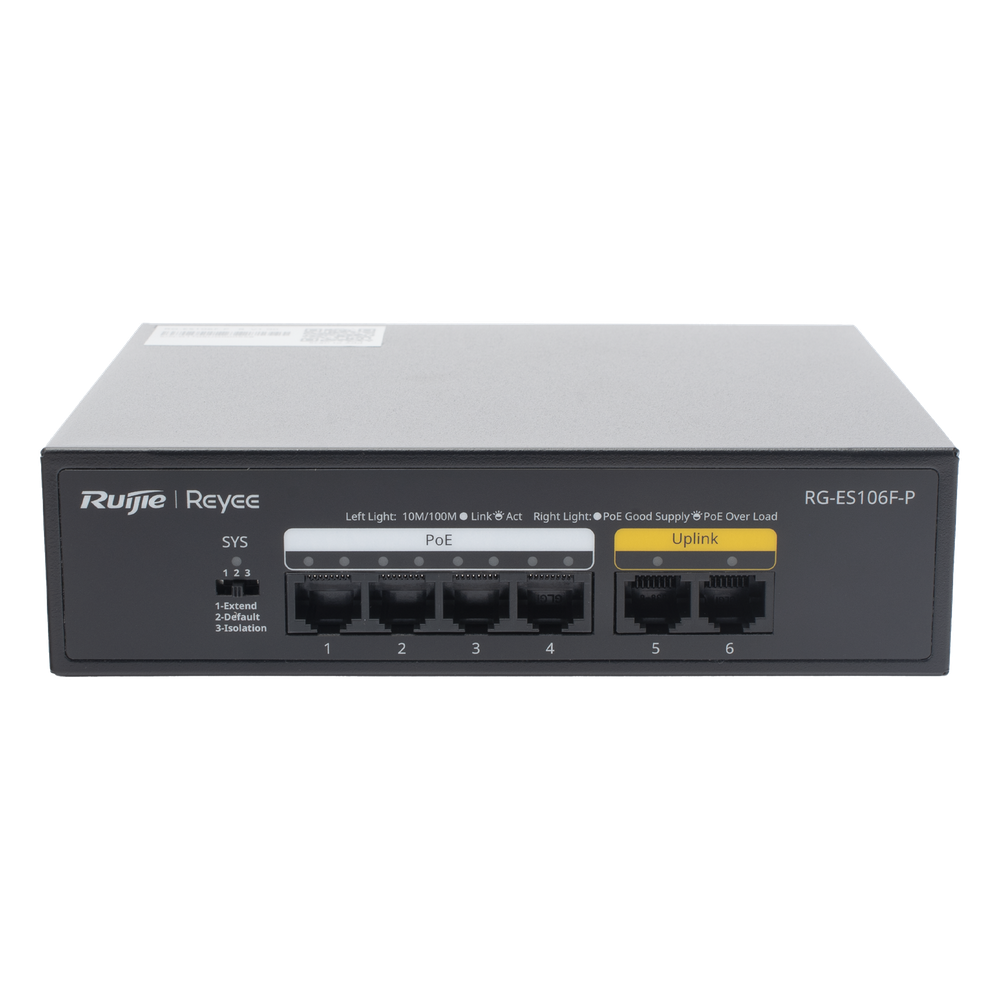 Switch PoE+ no Administrable, 6 Puertos 10/100 Mbps, hasta 54 Watts