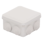 Caja Estanca, Derivación, Conexión de Plástico (89 X 89 X 50 mm) con 7 Glándulas de Goma. Para Instalaciones Comerciales,  Residenciales e Industriales. Cerrado a Presión.