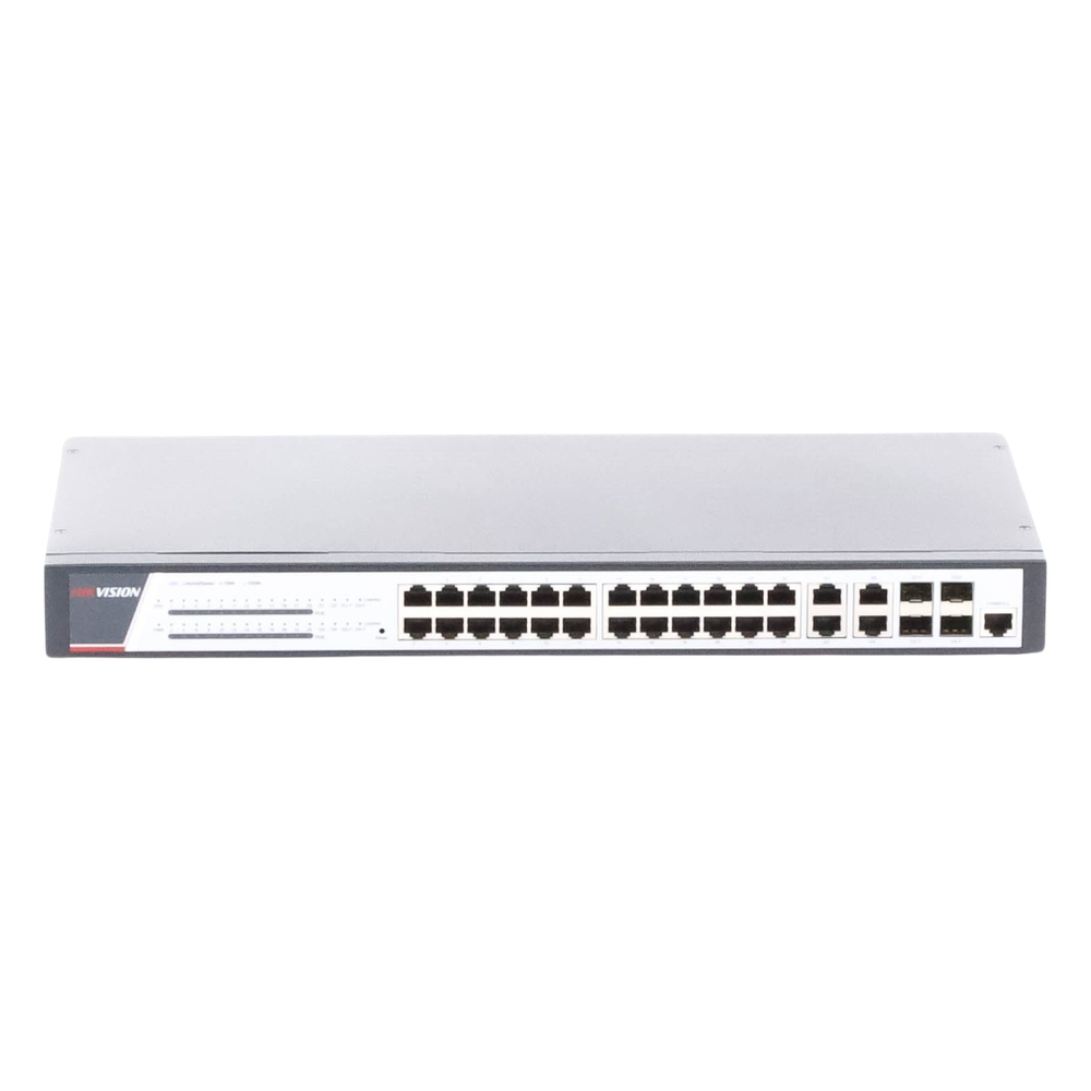 Switch Gigabit PoE+ / Administrable / 24 Puertos 1000 Mbps PoE+ / 4 Puertos 1000 Mbps + 4 Puertos SFP de Uplink / 370 Watts / Soporta IGMP