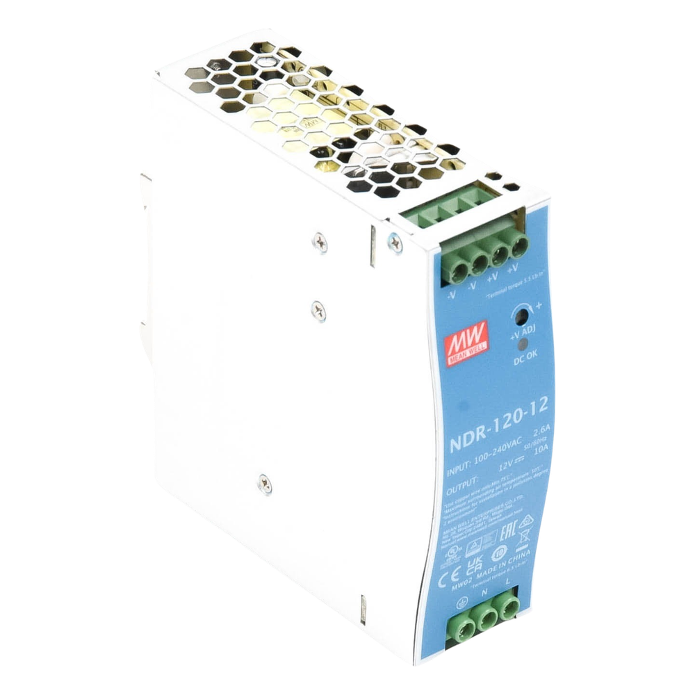 Fuente de poder industrial de 120 W, salida 12 Vcc, entrada 90~264 VCA, para montaje en riel DIN,
