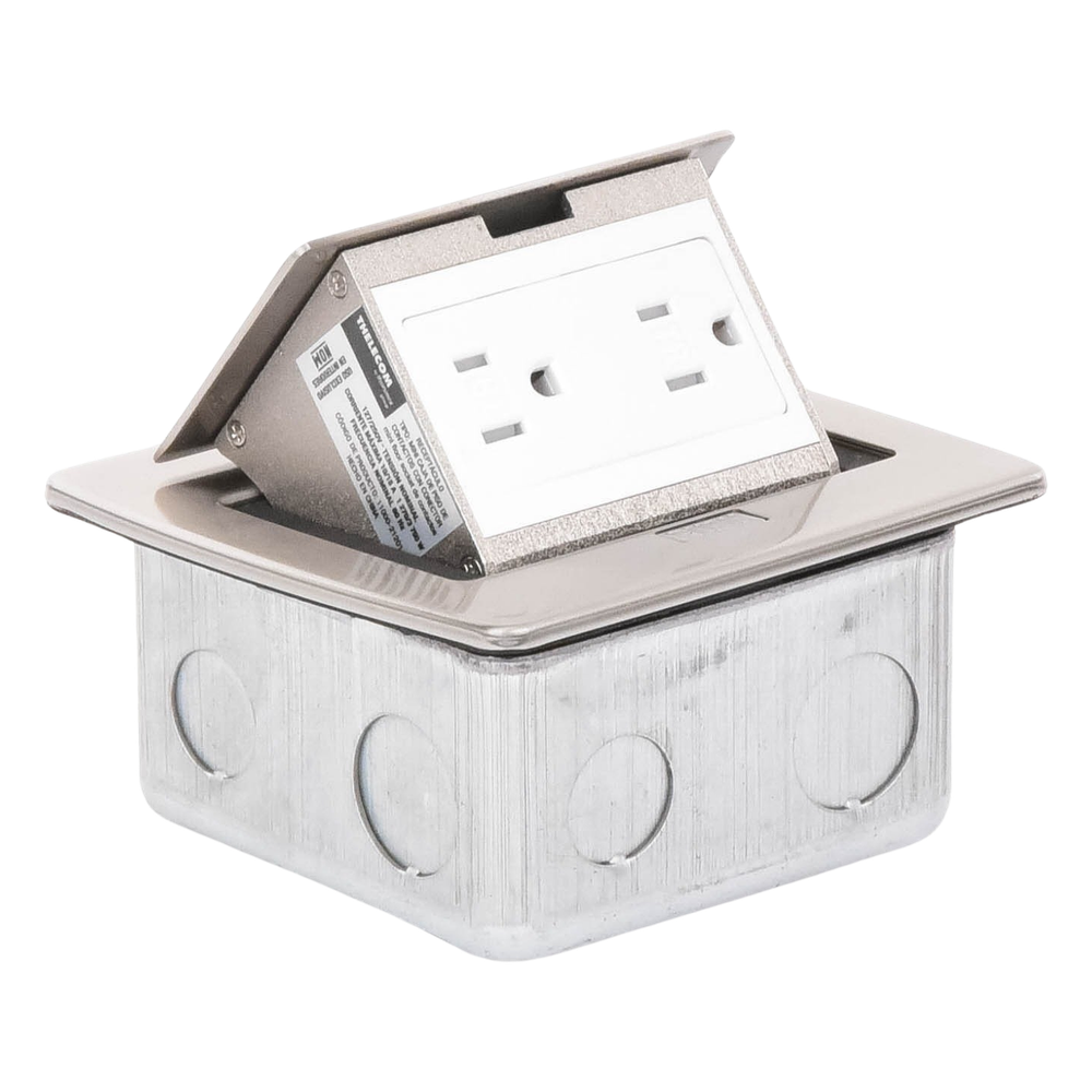 Mini Caja de Piso Rectangular en Acero Inoxidable con 2 Contactos Eléctricos (11000-21201)