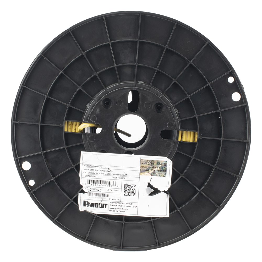 Bobina de Cable UTP de 4 Pares, Vari-MaTriX HD, Cat6A, 23 AWG, CMR (Riser), Color Amarillo, 305 Metros (1000 Pies)