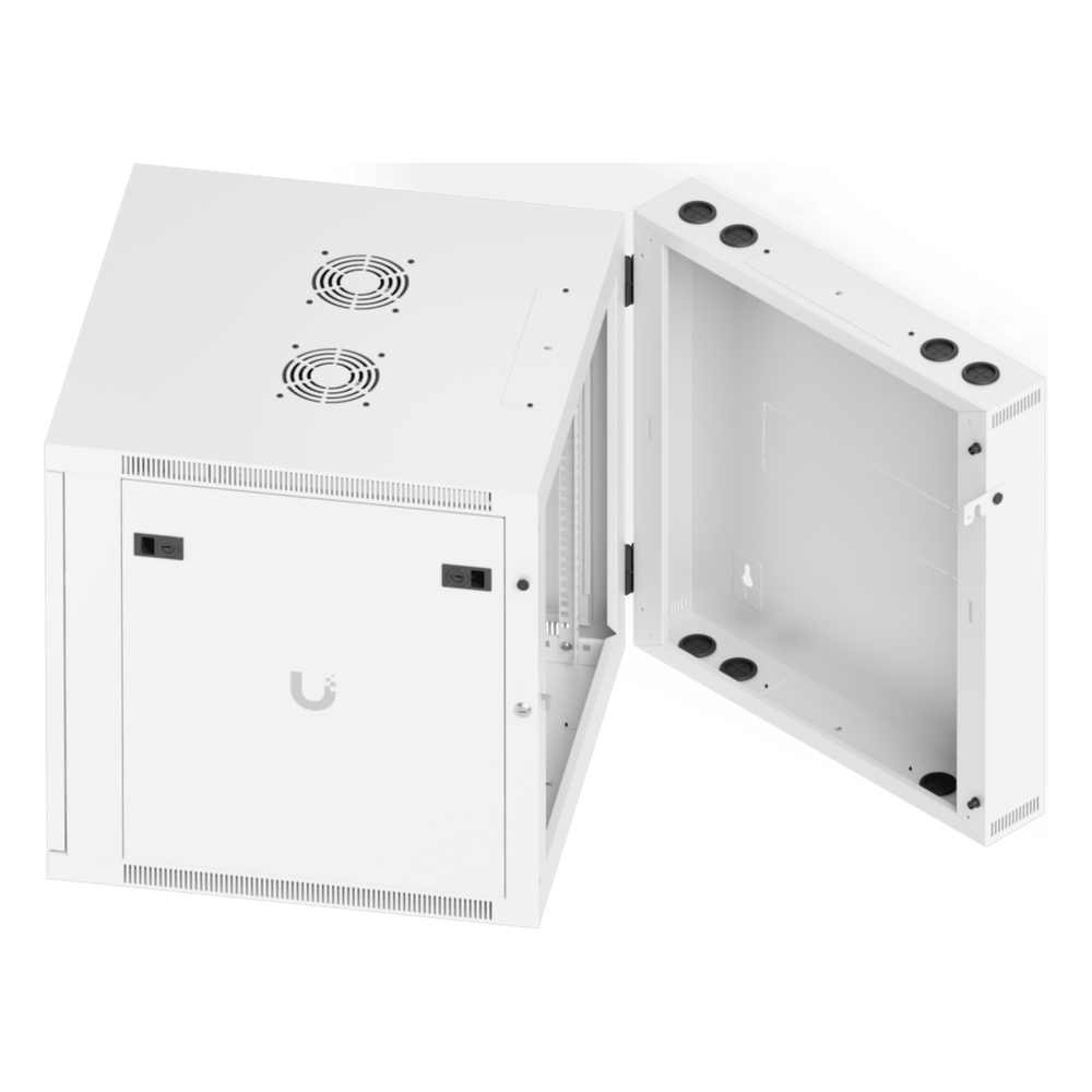 UACC Rack Cabinet 12U (600 x 703 mm) - Gabinete Cerrado para Montaje en Pared con Puerta Frontal de Vidrio Templado, Puerta Trasera Abatible (Swing-Out) y Paneles Laterales Removibles con Llave