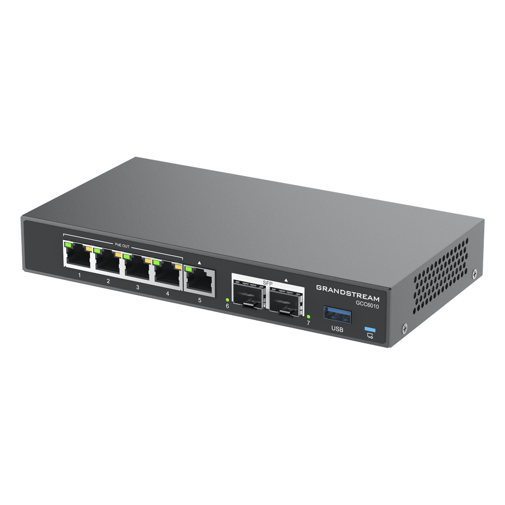4 en 1: Firewall Nueva Generación, Router, IP PBX (24 usuarios / 8 llamadas), Switch Gigabit de 5 Puertos (4 PoE) y 2 Puertos SFP 2.5 Gigabit