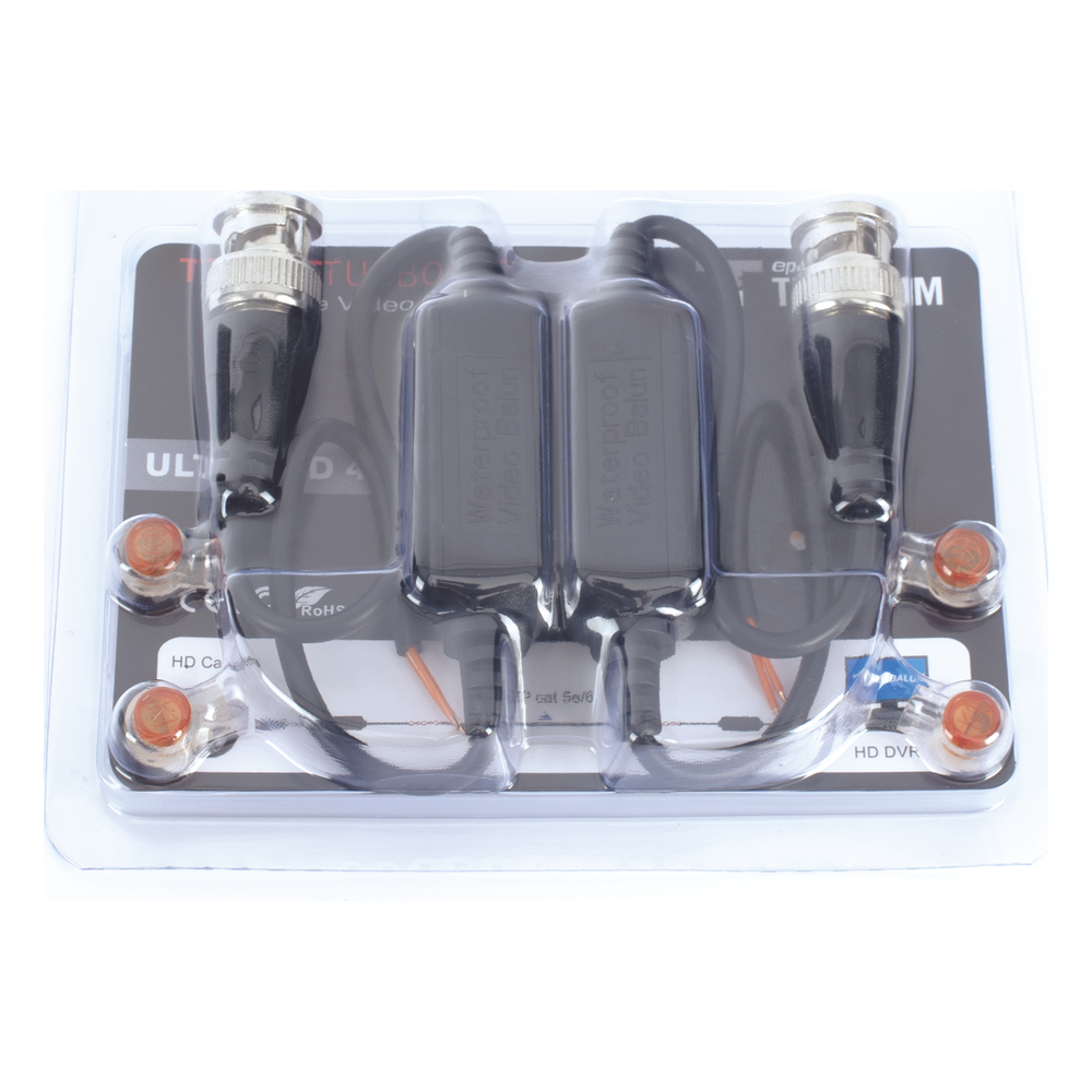 Kit de Transceptores (Baluns) para EXTERIOR TurboHD Hasta 4K HD-TVI / HD-CVI / AHD / CVBS / COAXITRON / AUDIO POR COAXITRON  / Menu OSD / CONECTORES 100% COBRE / Con Cable RF Blindado. Distancia de hasta 200 m en 4K. Calidad PREMIUM
