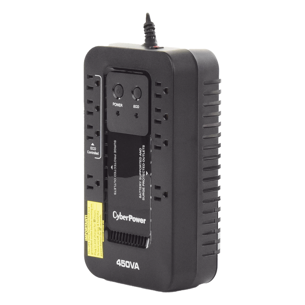 UPS de 450 VA/260 W, Topología Standby con Modo Ahorrador ECO, Entrada 120 Vca NEMA 5-15P, Con 8 Tomas NEMA 5-15R