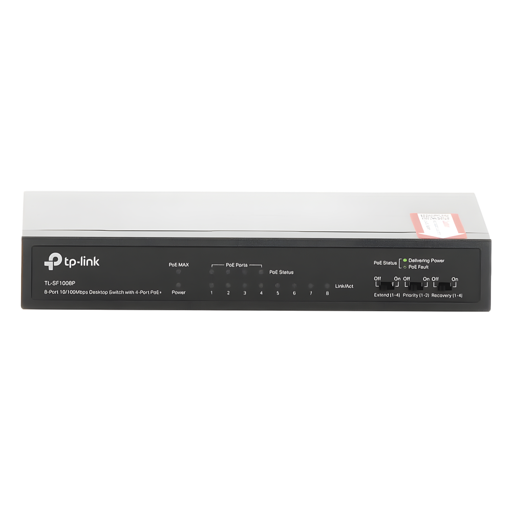 Switch PoE+ No Administrable / De Escritorio 8 puertos 10/100 Mbps / 4 puertos PoE af/at Inteligente / Presupuesto 66 W / Hasta 250 metros