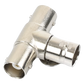 Adaptador en T para 75 Ohm de triple conectores BNC Hembras, Níquel/ Oro/ Teflón.