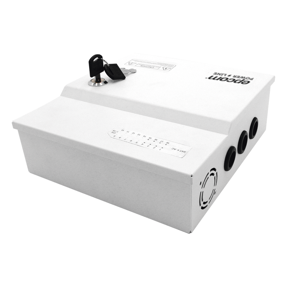 Fuente de Poder Profesional de 12 Vcc @ 20 A / Soporta 18 Cámaras / Capacidad de Batería de Respaldo (No Incluida) / Voltaje de Entrada de 96-264 Vca