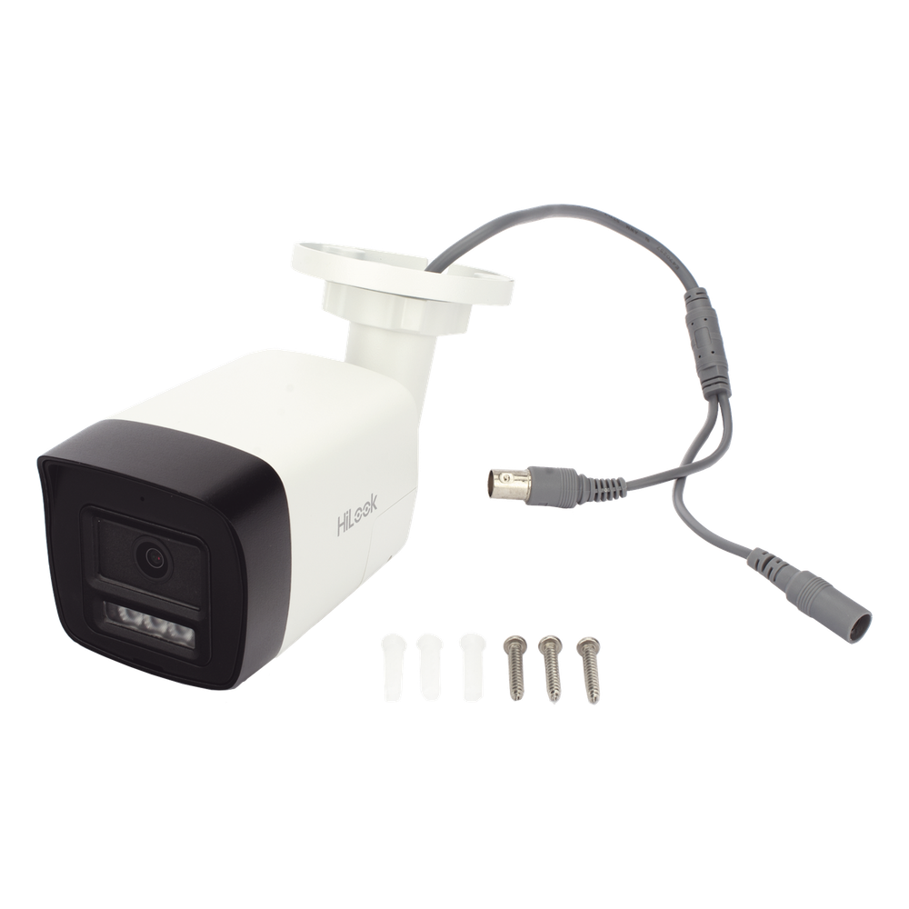 [Audio Bidireccional + Dual Light + ColorVu] Bala TURBOHD 2 Megapixel (1080p) / Lente 2.8 mm / 30 mts IR EXIR + 20 mts Luz Blanca / Micrófono y Bocina Integrado / Exterior IP67 / Metal / dWDR
